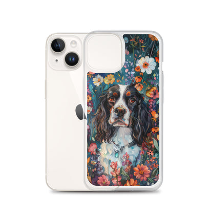 iPhone Case Watercolor English Springer Spaniel with Colorful Flowers