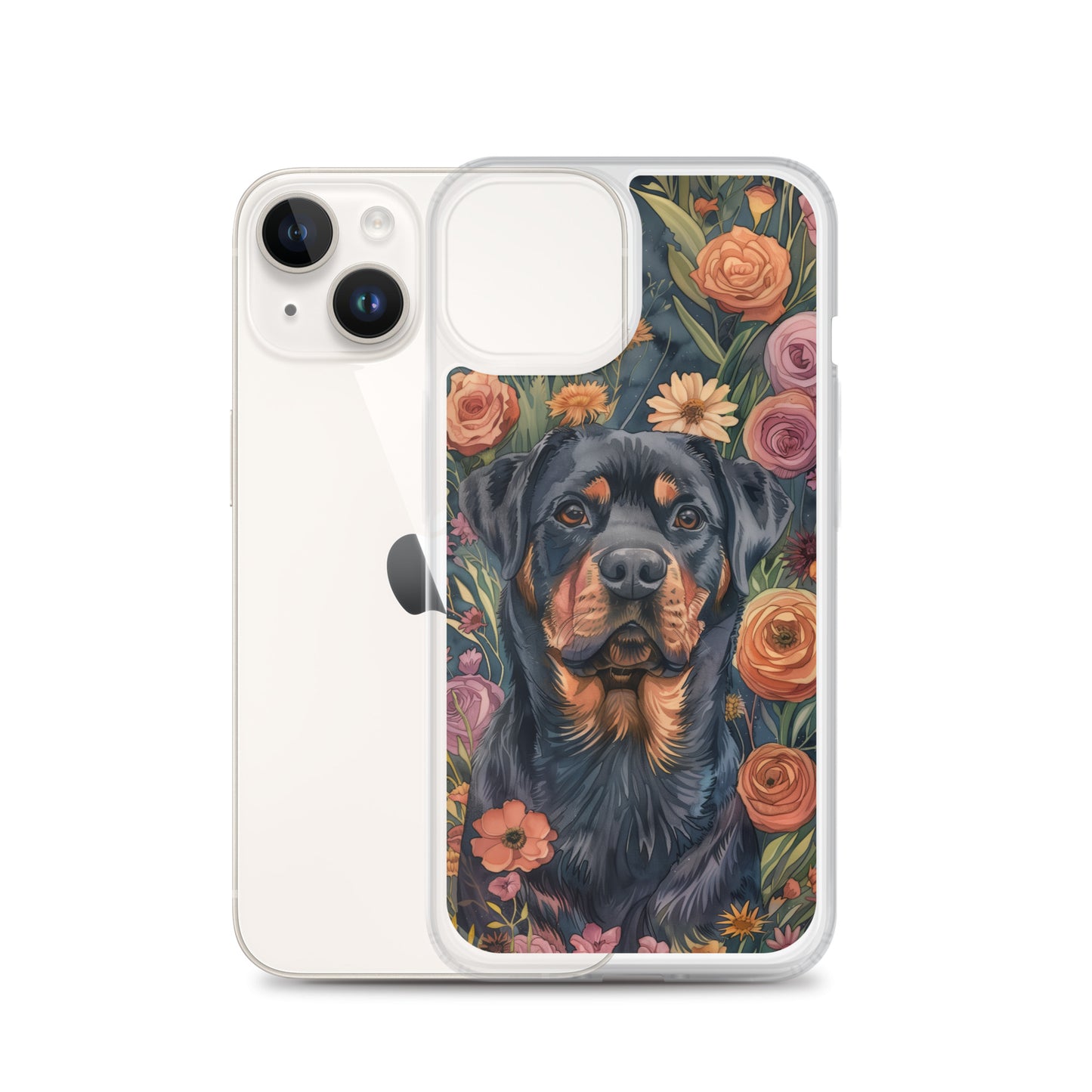 iPhone Case Watercolor Rottweiler with Colorful Flowers