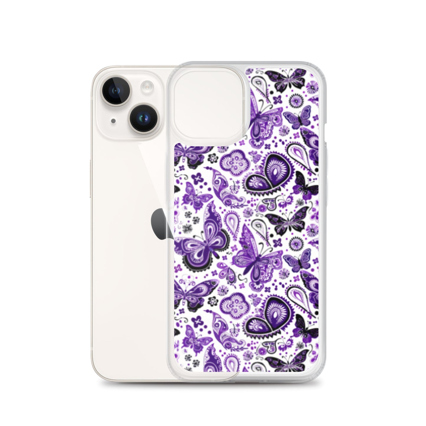 iPhone Case White and Purple Butterfly Paisley