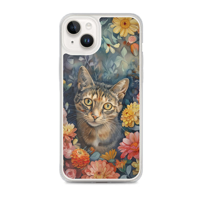iPhone Case Watercolor Tabby Cat with Colorful Flowers