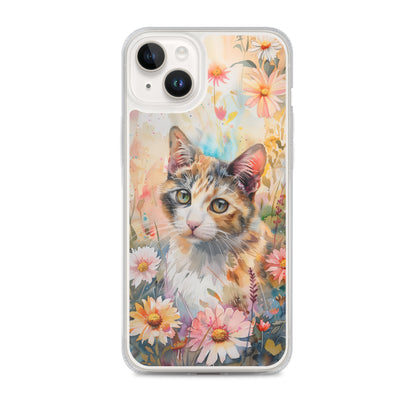 iPhone Case Watercolor Calico Cat with Colorful Flowers