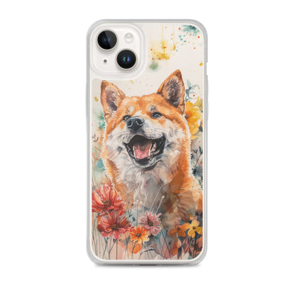iPhone Case Colorful Watercolor Shiba Inu with Flowers