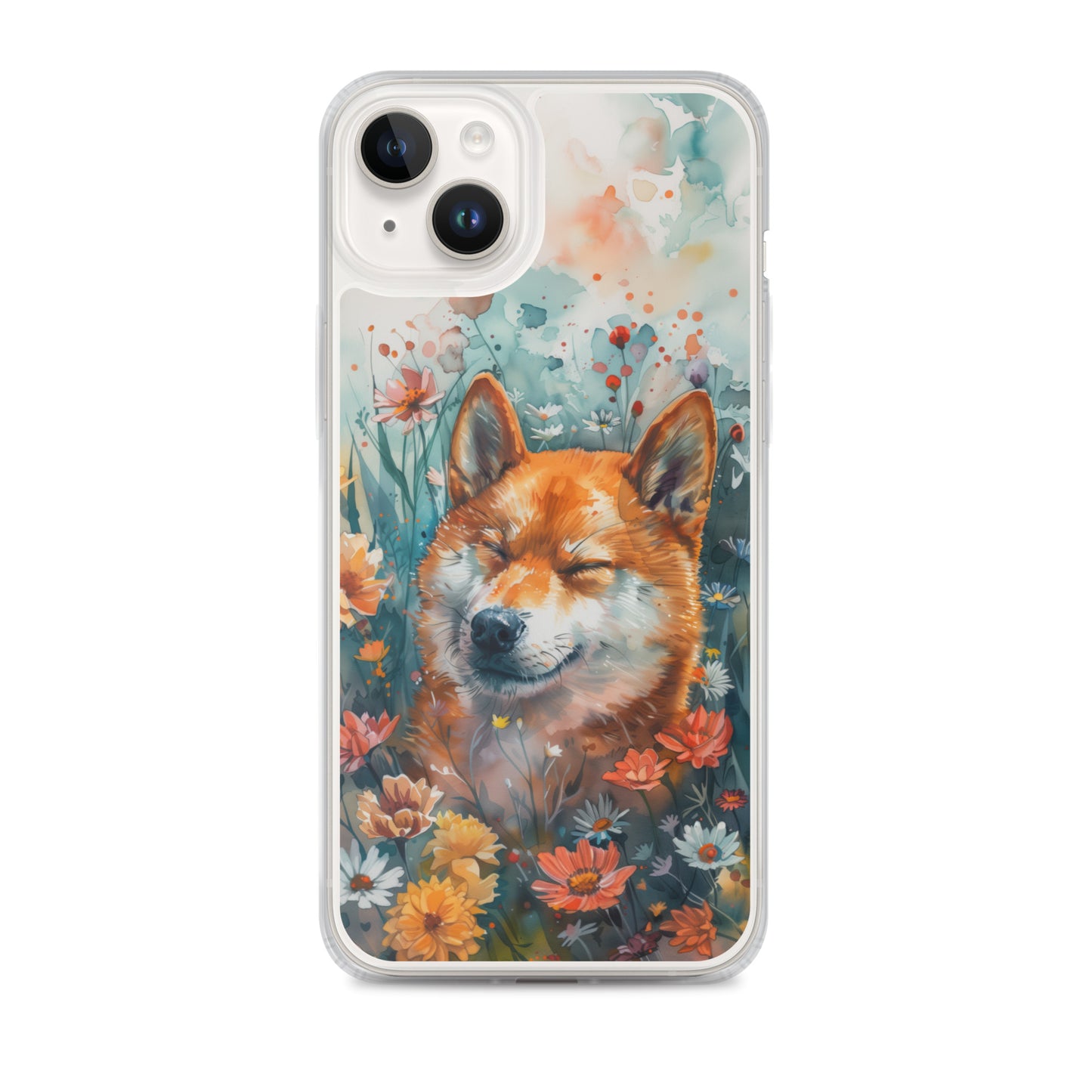 iPhone Case Watercolor Shiba Inu with Colorful Flowers