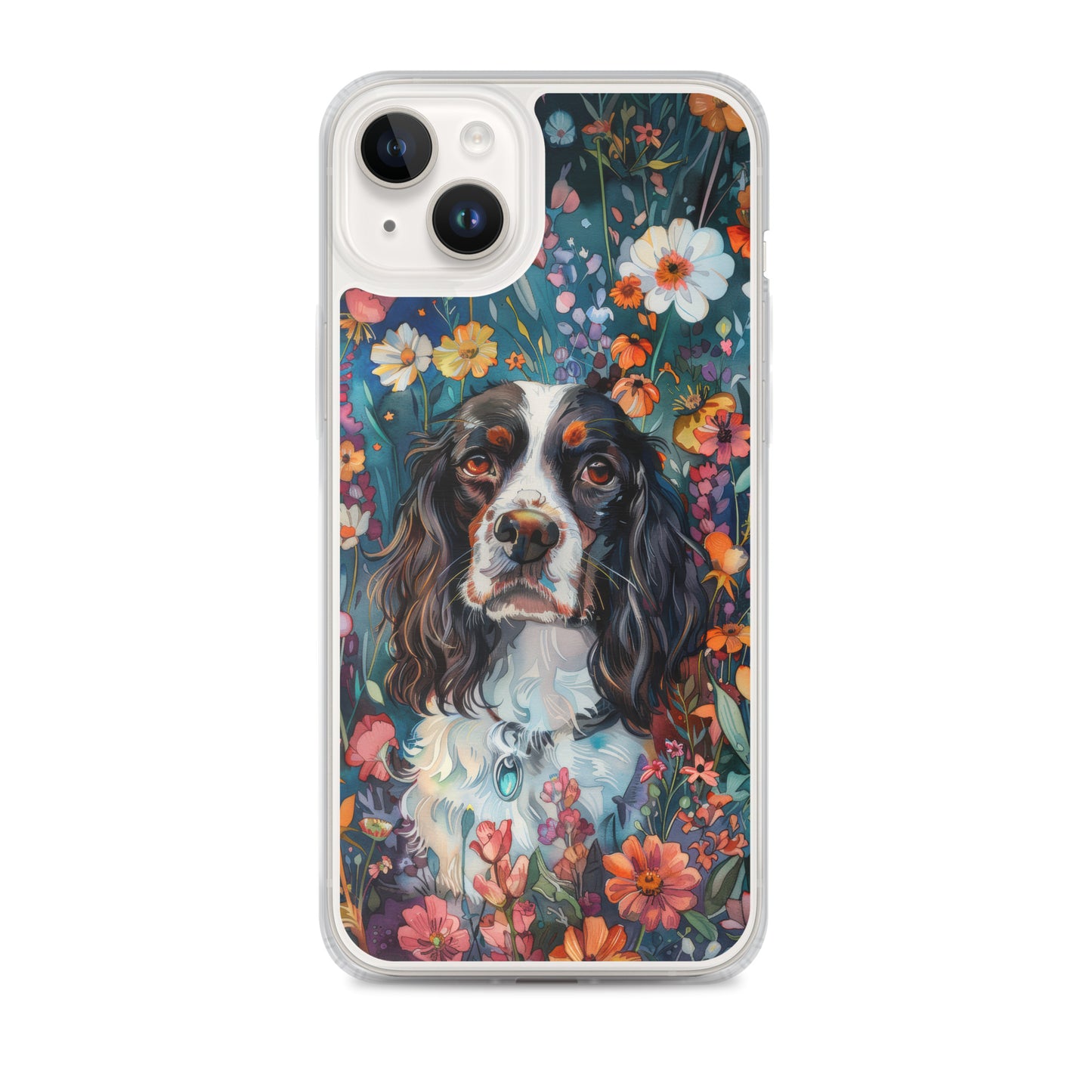 iPhone Case Watercolor English Springer Spaniel with Colorful Flowers