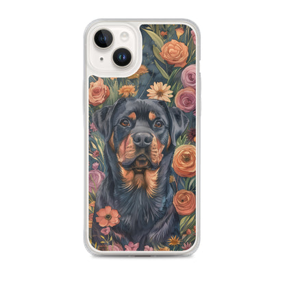 iPhone Case Watercolor Rottweiler with Colorful Flowers