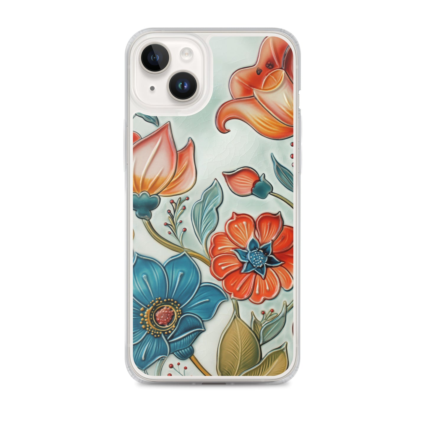 iPhone Case Painted Ceramic Tile Flowers