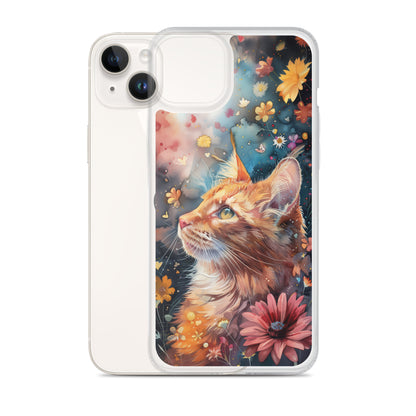 iPhone Case: Watercolor Orange Tabby Cat with Colorful Flowers