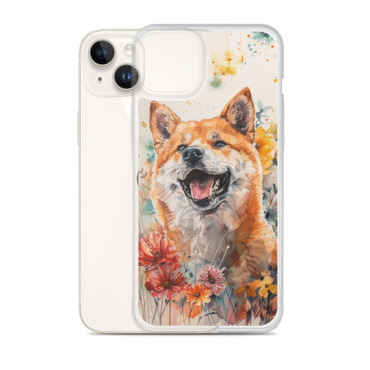 iPhone Case Colorful Watercolor Shiba Inu with Flowers