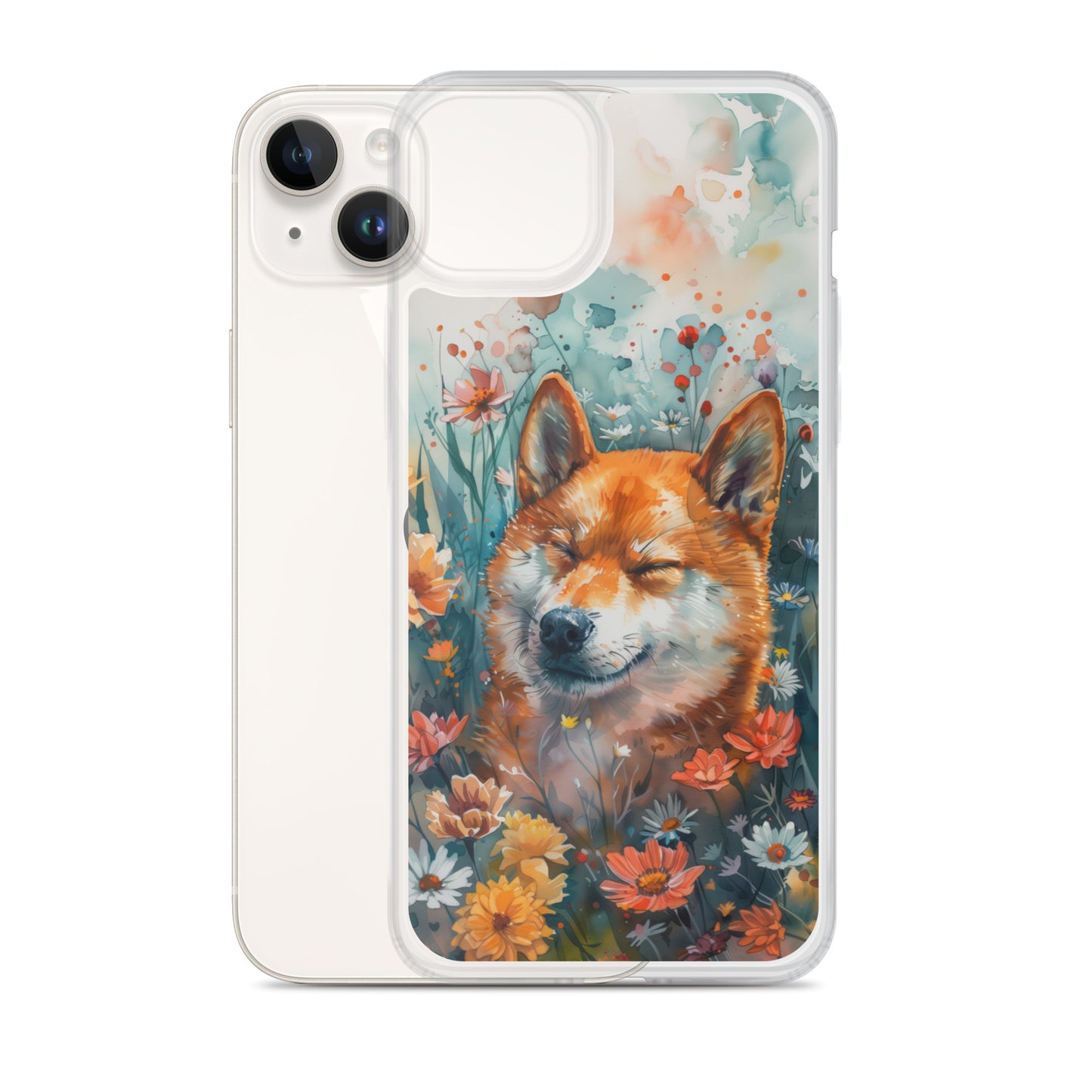 iPhone Case Watercolor Shiba Inu with Colorful Flowers