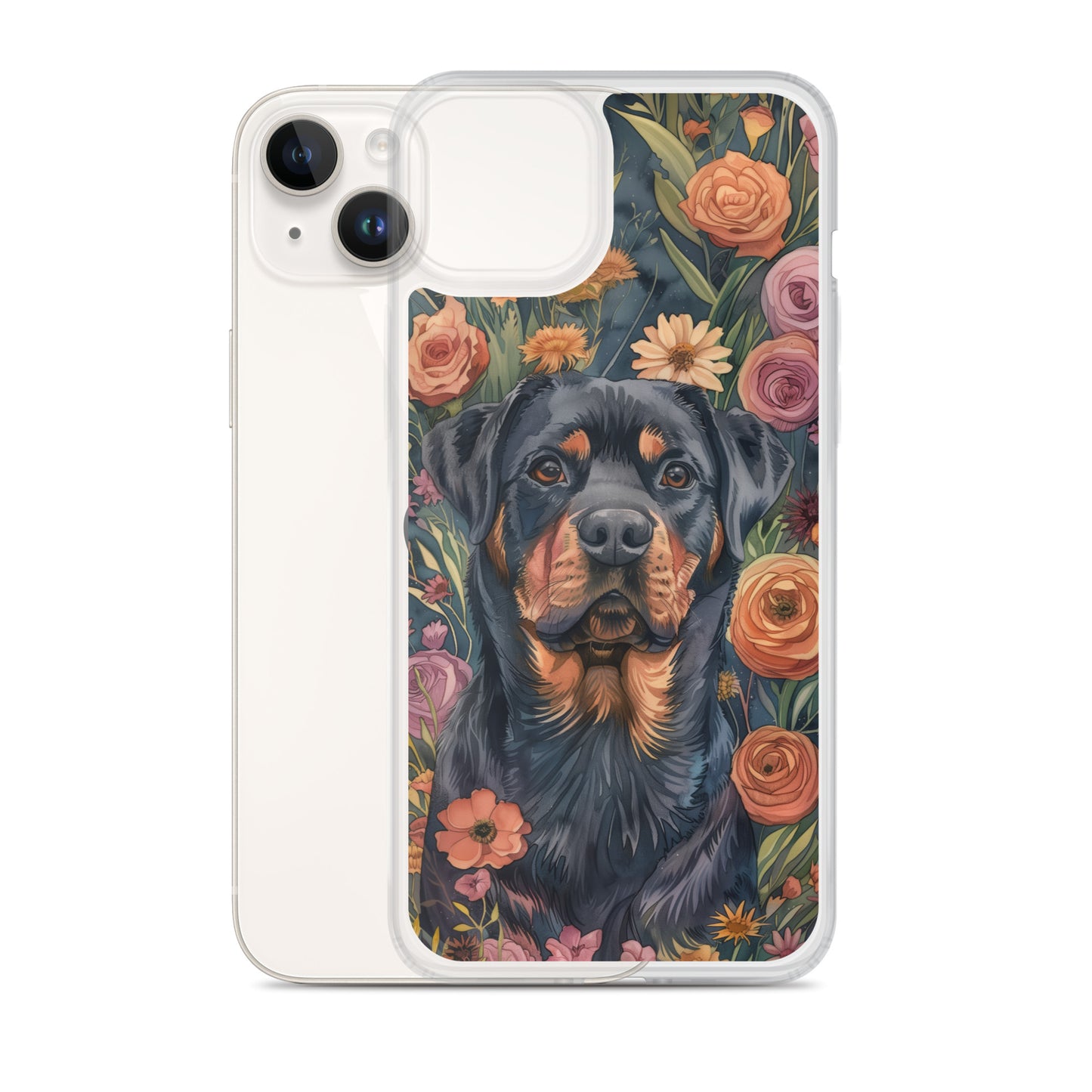 iPhone Case Watercolor Rottweiler with Colorful Flowers