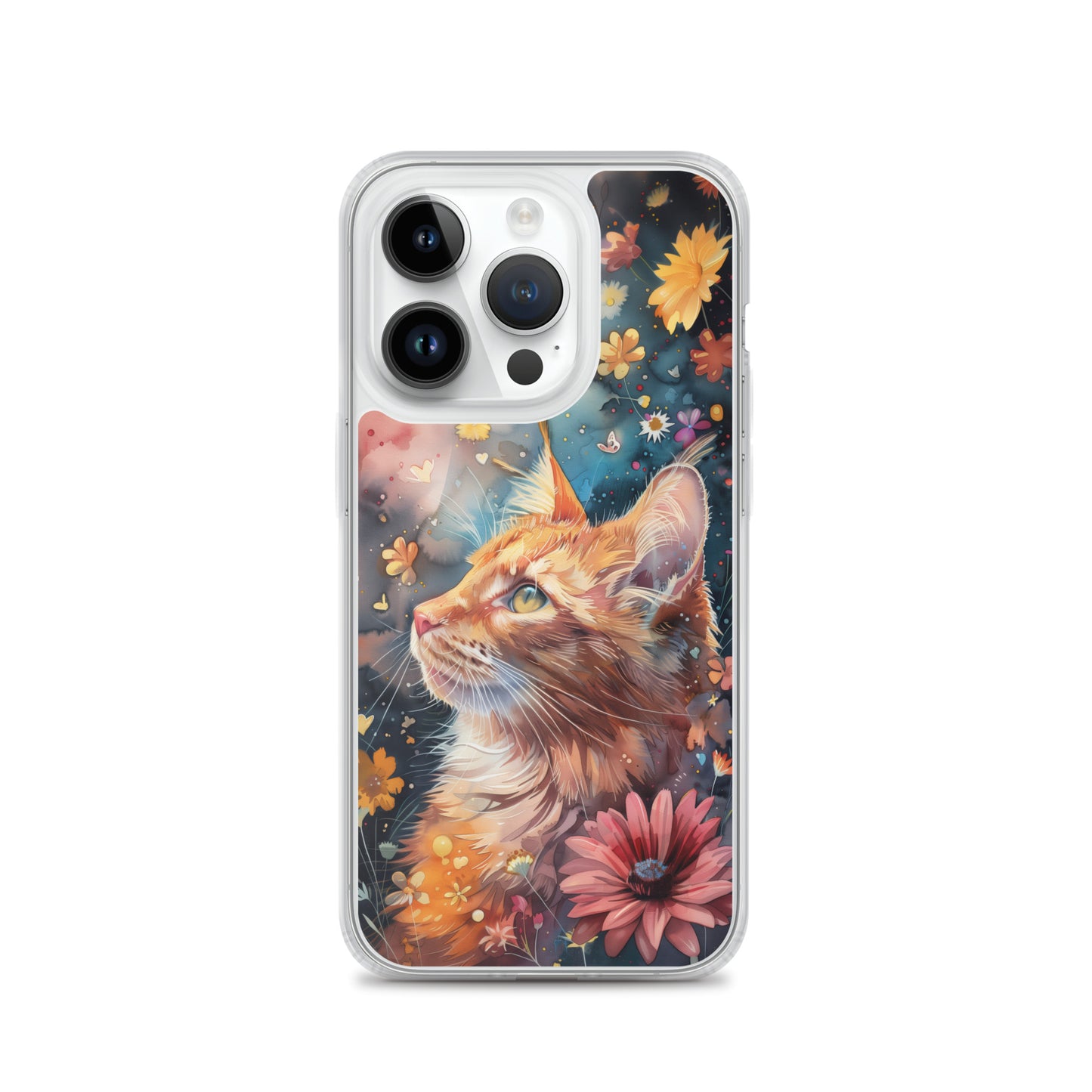 iPhone Case: Watercolor Orange Tabby Cat with Colorful Flowers