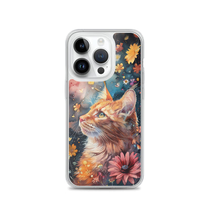 iPhone Case: Watercolor Orange Tabby Cat with Colorful Flowers