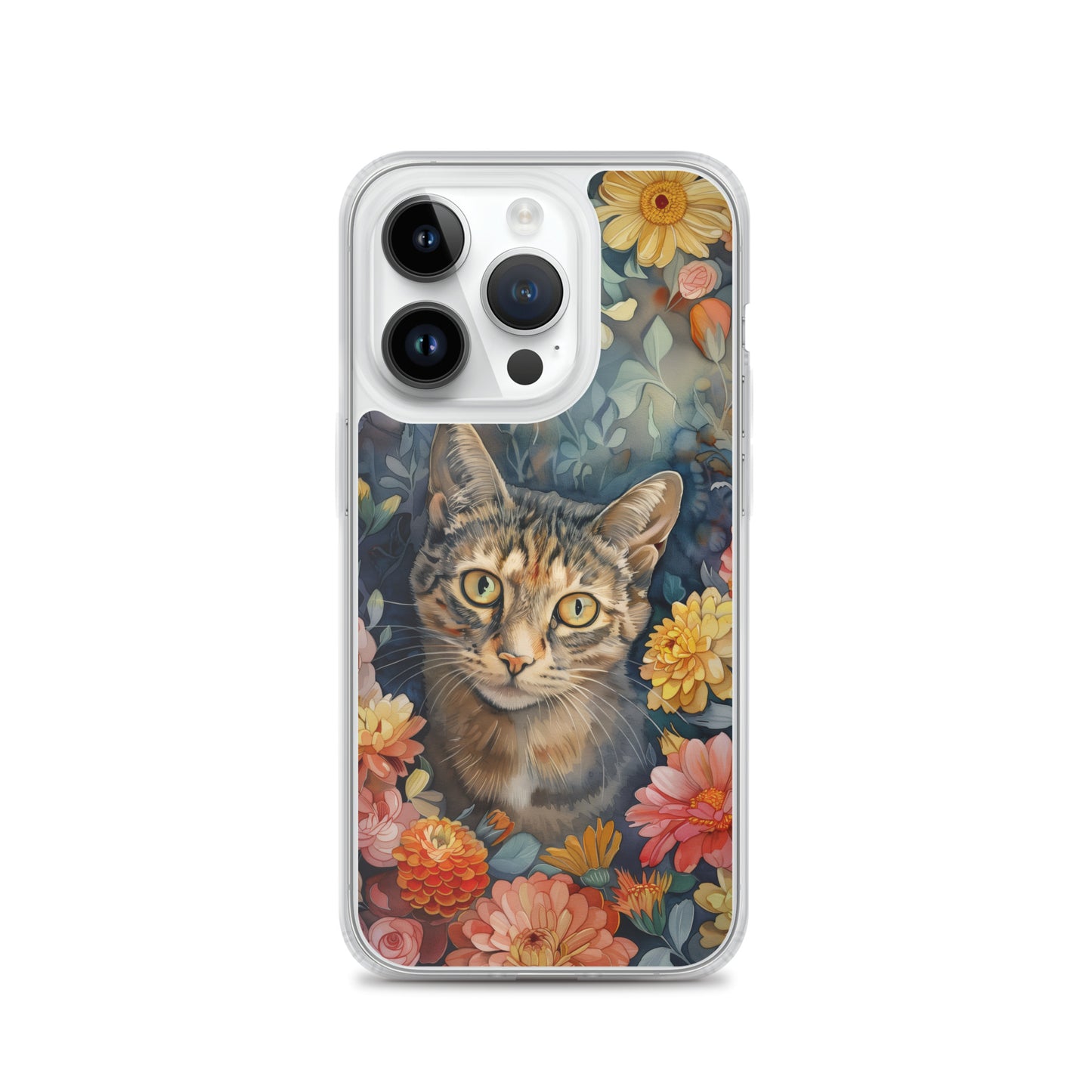 iPhone Case Watercolor Tabby Cat with Colorful Flowers