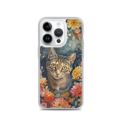 iPhone Case Watercolor Tabby Cat with Colorful Flowers