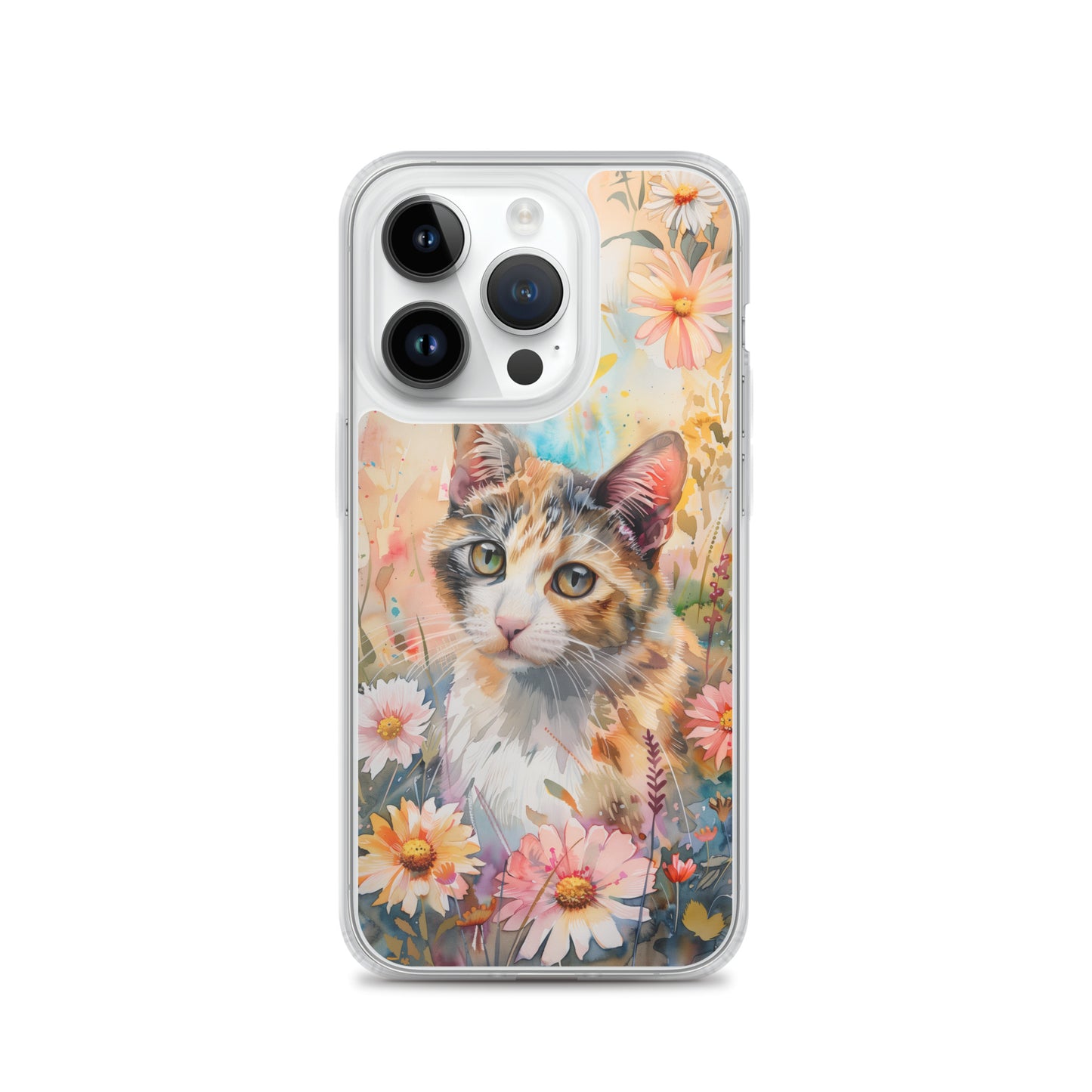 iPhone Case Watercolor Calico Cat with Colorful Flowers