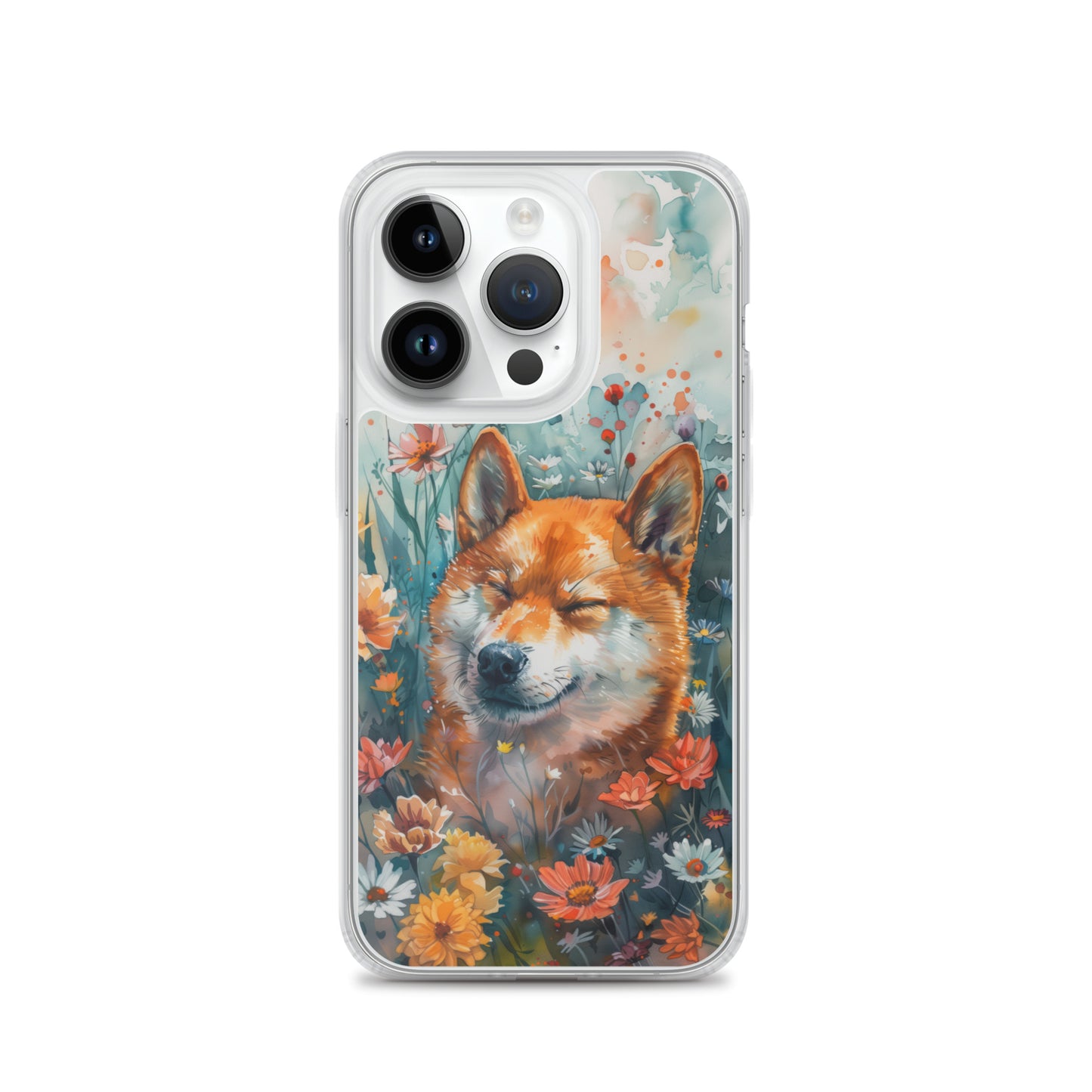 iPhone Case Watercolor Shiba Inu with Colorful Flowers