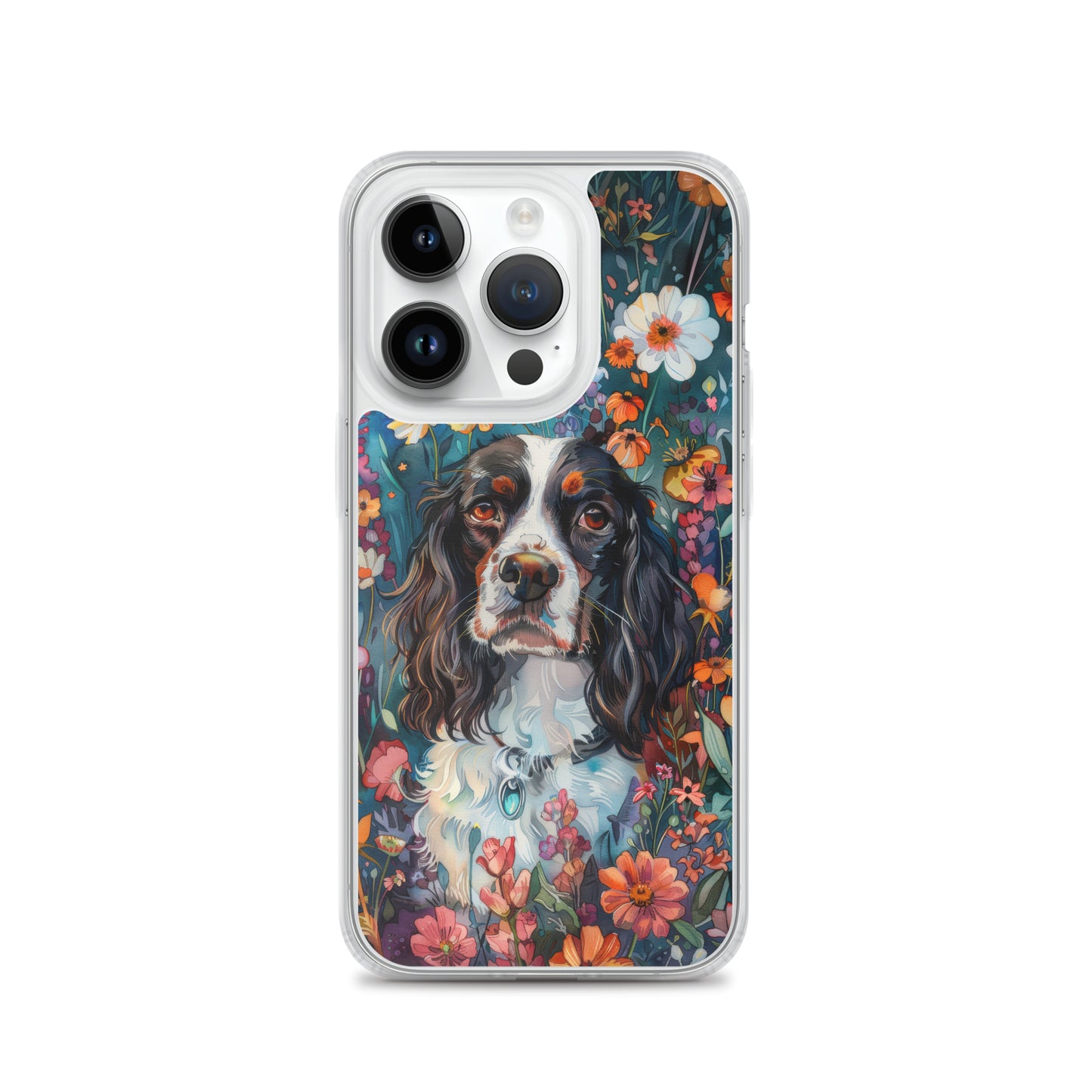 iPhone Case Watercolor English Springer Spaniel with Colorful Flowers