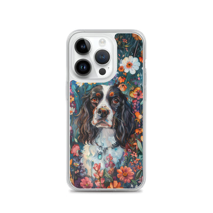 iPhone Case Watercolor English Springer Spaniel with Colorful Flowers