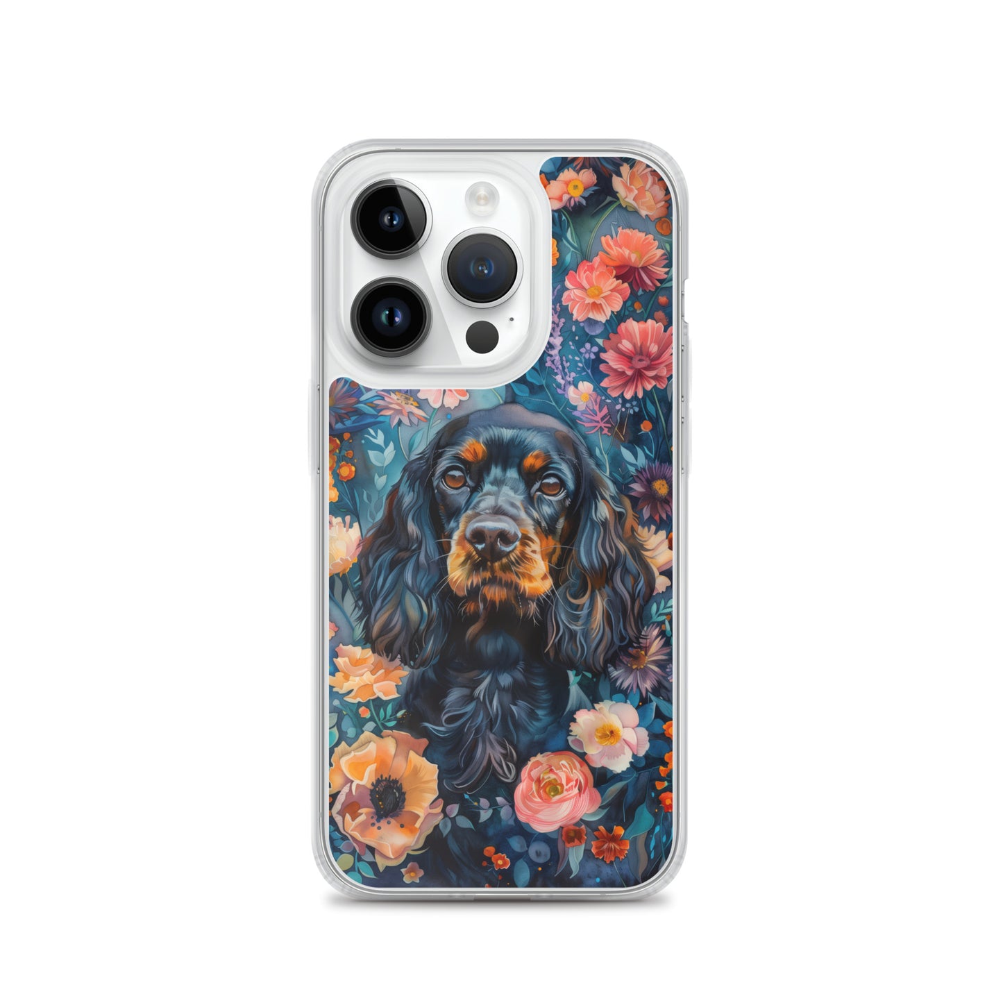 iPhone Case Watercolor Cocker Spaniel with Colorful Flowers