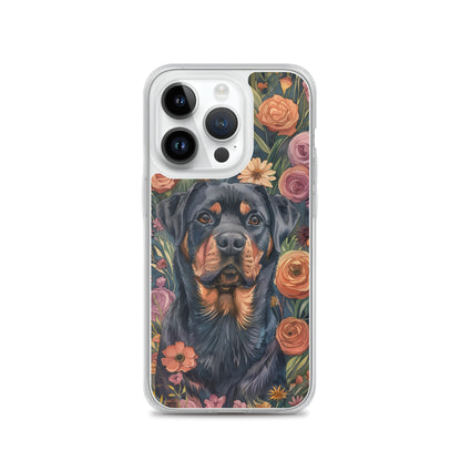 iPhone Case Watercolor Rottweiler with Colorful Flowers