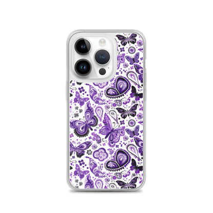 iPhone Case White and Purple Butterfly Paisley