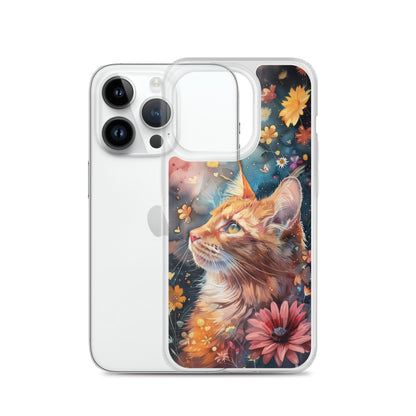 iPhone Case: Watercolor Orange Tabby Cat with Colorful Flowers
