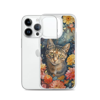 iPhone Case Watercolor Tabby Cat with Colorful Flowers