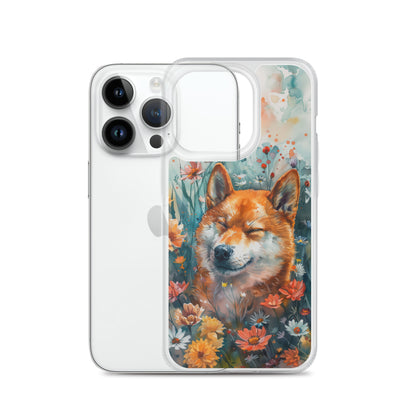iPhone Case Watercolor Shiba Inu with Colorful Flowers