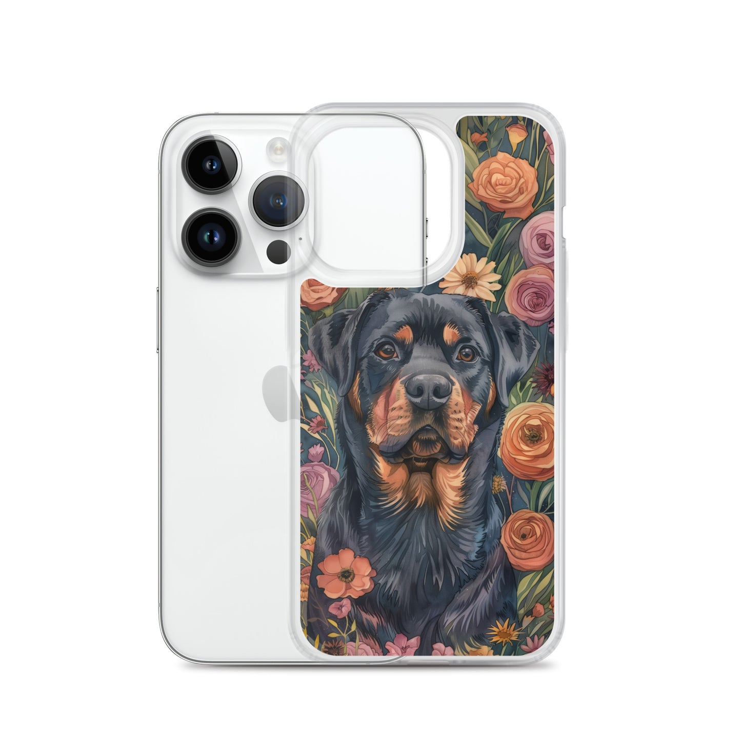 iPhone Case Watercolor Rottweiler with Colorful Flowers