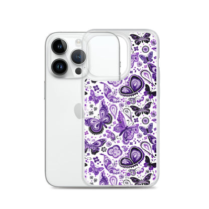 iPhone Case White and Purple Butterfly Paisley