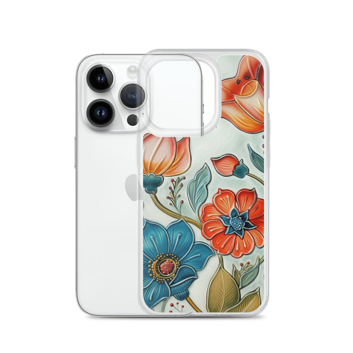 iPhone Case Painted Ceramic Tile Flowers