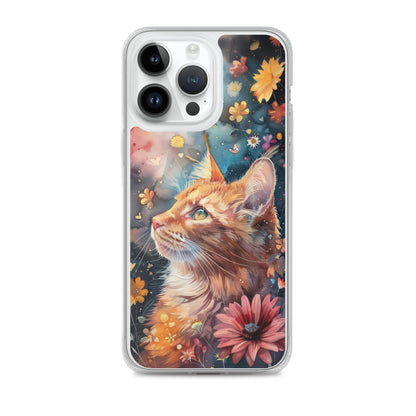 iPhone Case: Watercolor Orange Tabby Cat with Colorful Flowers