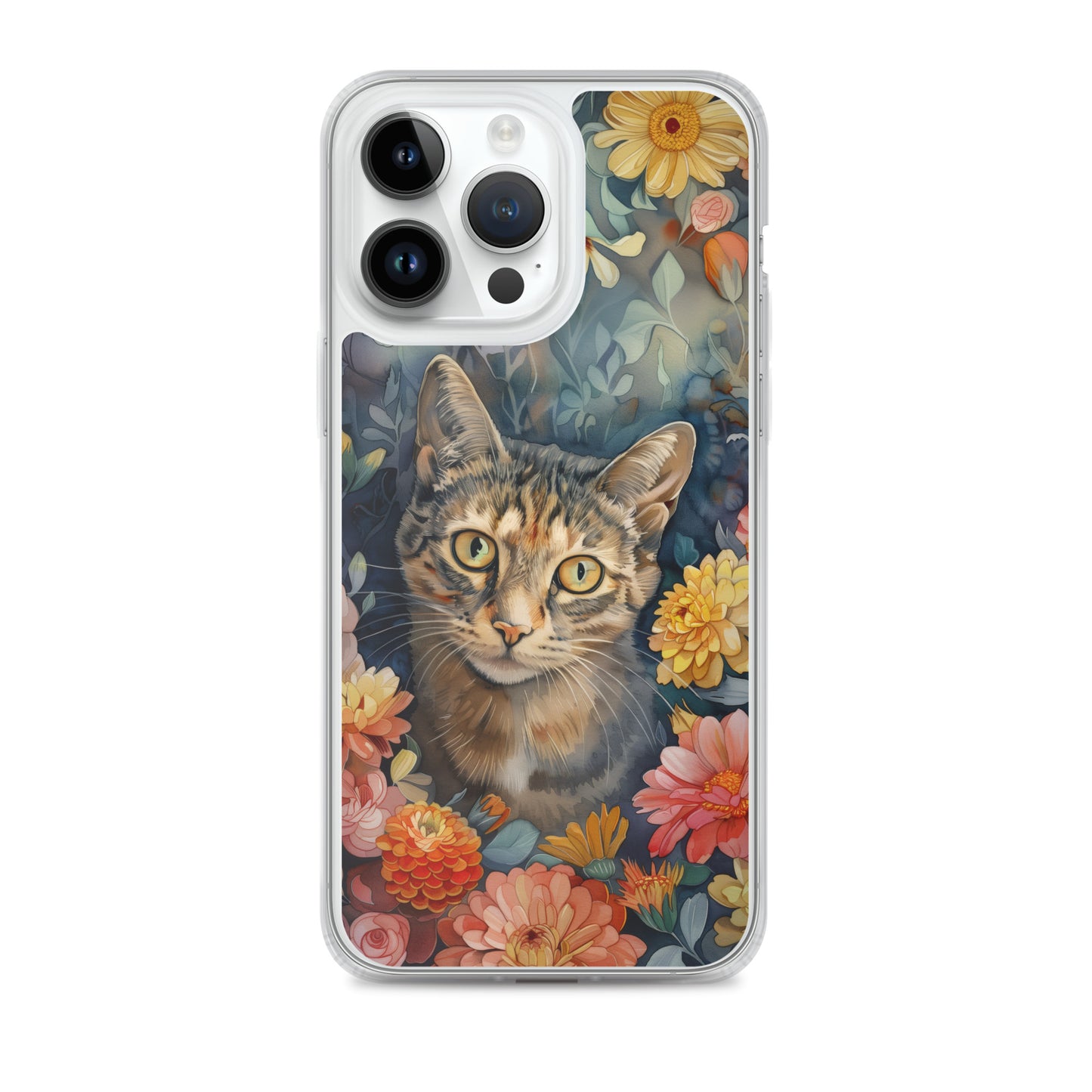 iPhone Case Watercolor Tabby Cat with Colorful Flowers