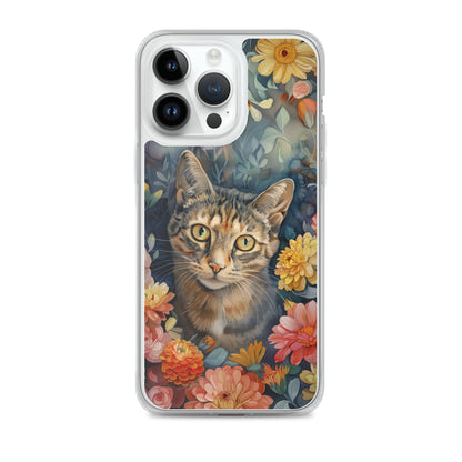 iPhone Case Watercolor Tabby Cat with Colorful Flowers