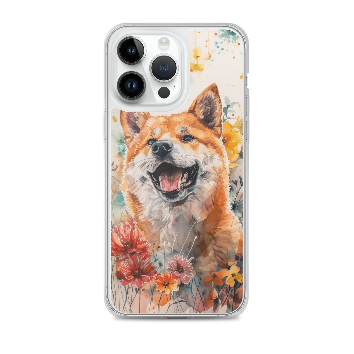 iPhone Case Colorful Watercolor Shiba Inu with Flowers
