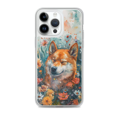 iPhone Case Watercolor Shiba Inu with Colorful Flowers