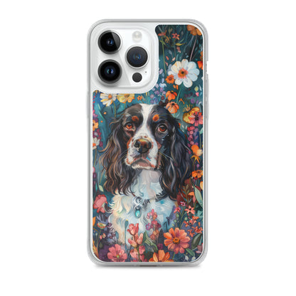 iPhone Case Watercolor English Springer Spaniel with Colorful Flowers