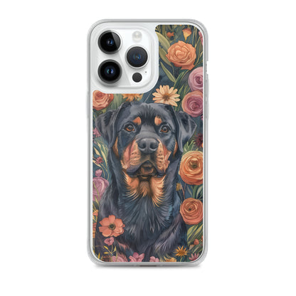 iPhone Case Watercolor Rottweiler with Colorful Flowers