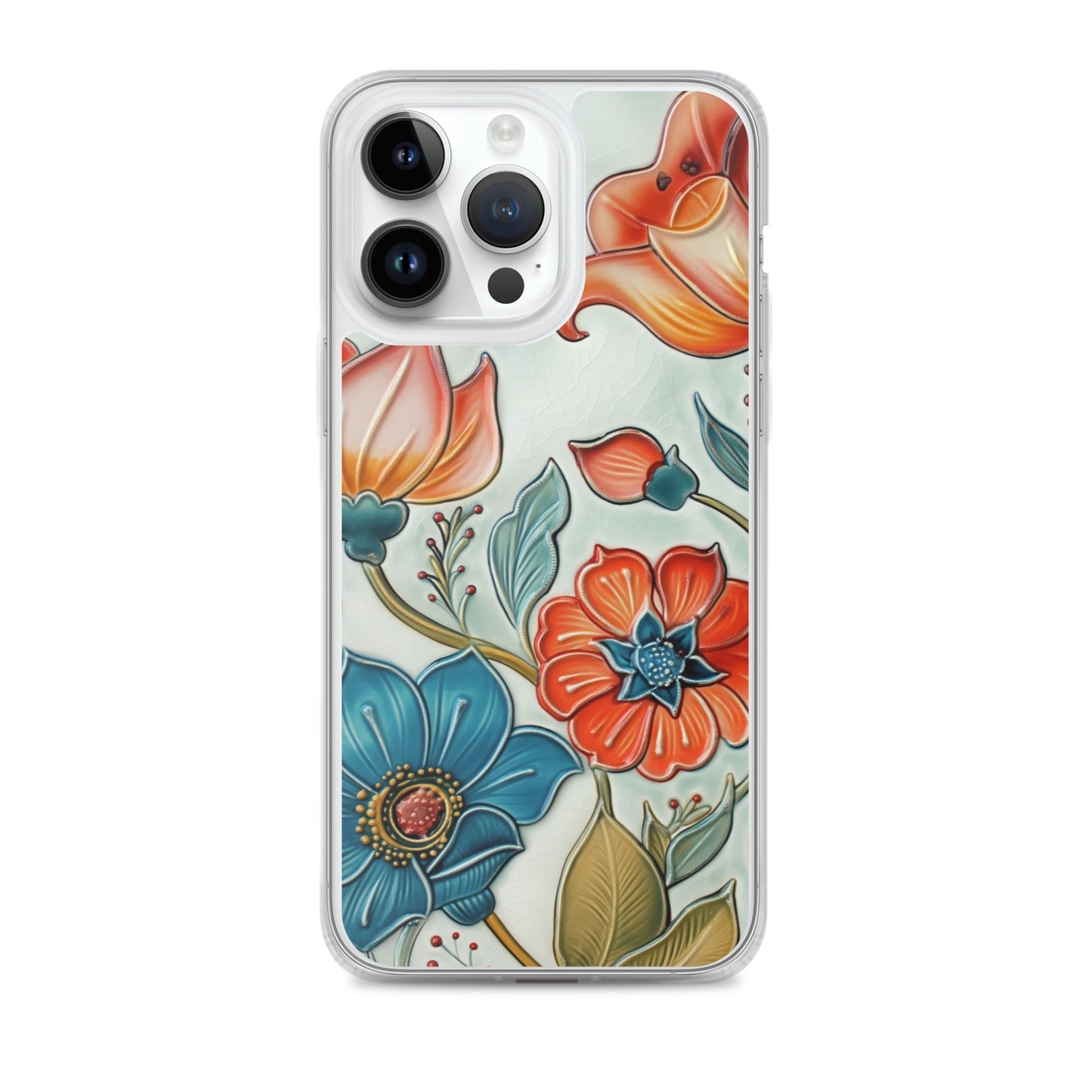 iPhone Case Painted Ceramic Tile Flowers