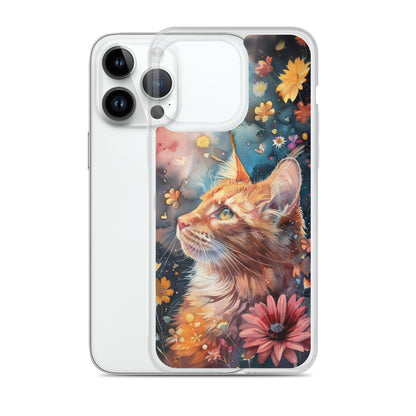 iPhone Case: Watercolor Orange Tabby Cat with Colorful Flowers