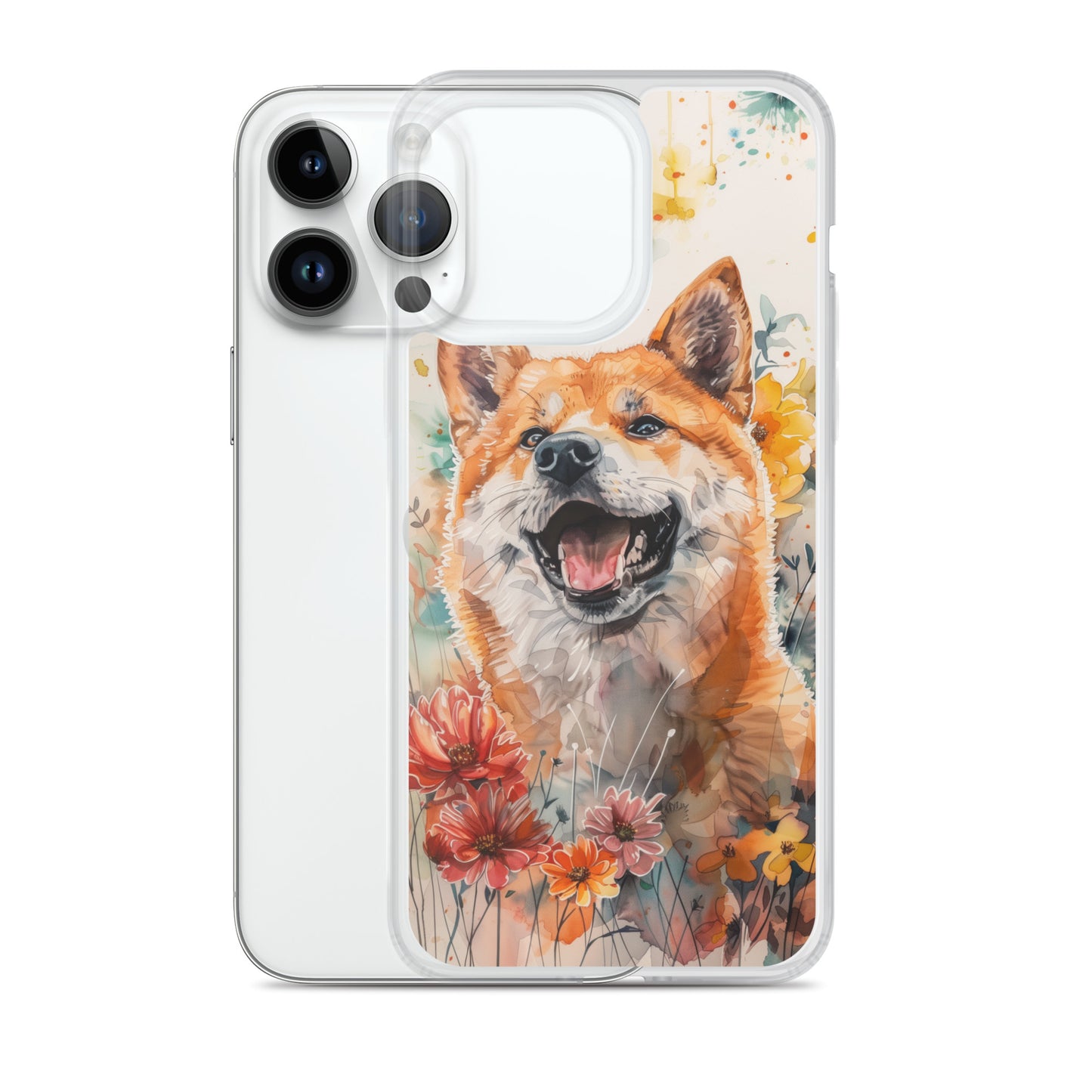 iPhone Case Colorful Watercolor Shiba Inu with Flowers