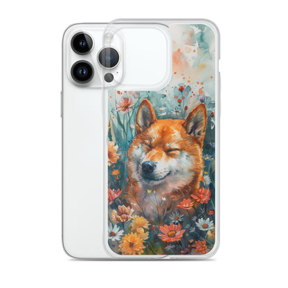iPhone Case Watercolor Shiba Inu with Colorful Flowers