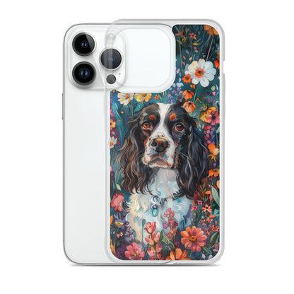 iPhone Case Watercolor English Springer Spaniel with Colorful Flowers