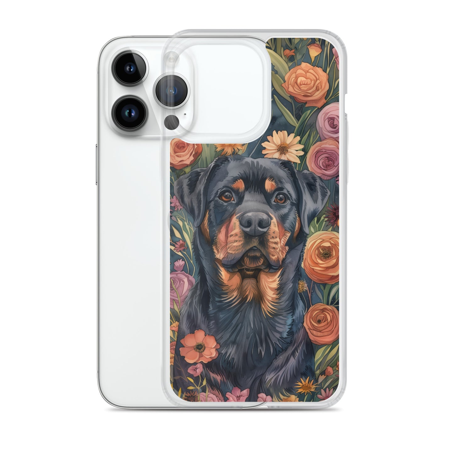 iPhone Case Watercolor Rottweiler with Colorful Flowers