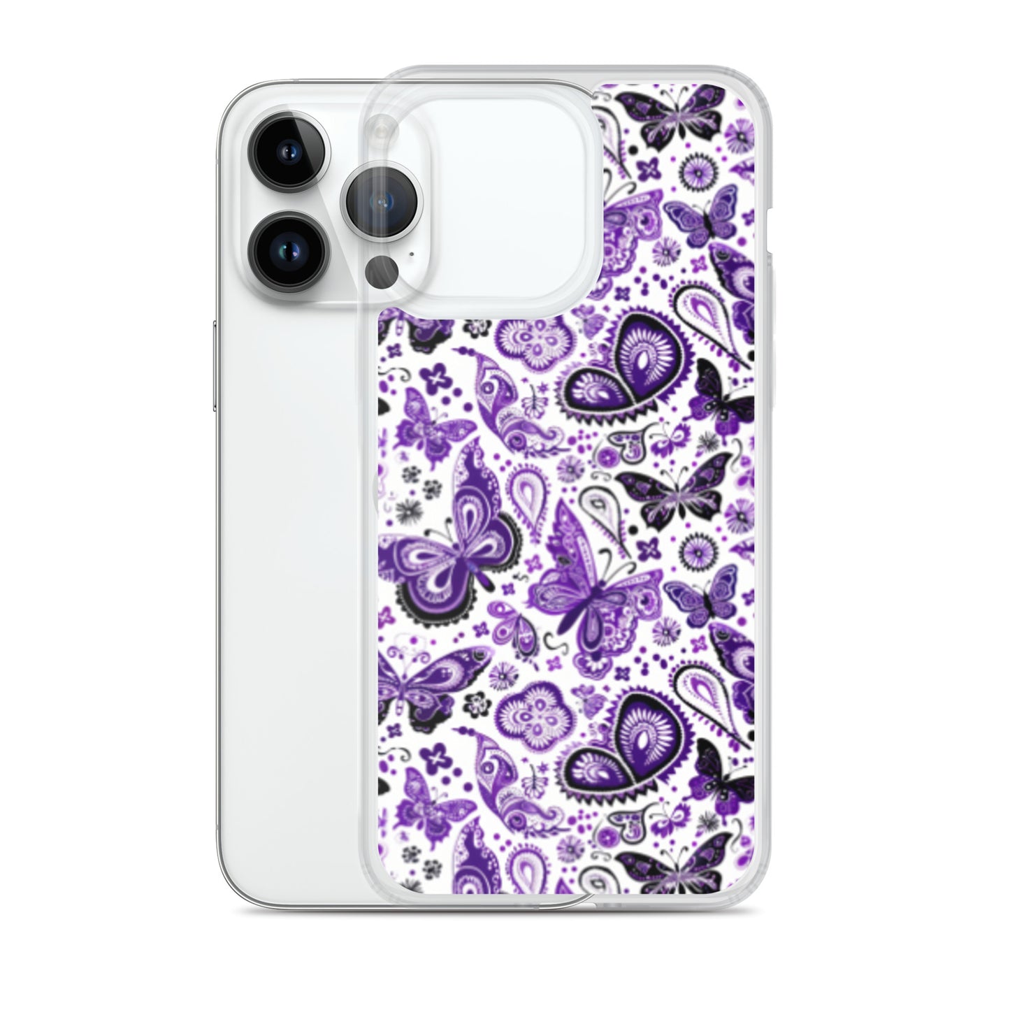 iPhone Case White and Purple Butterfly Paisley