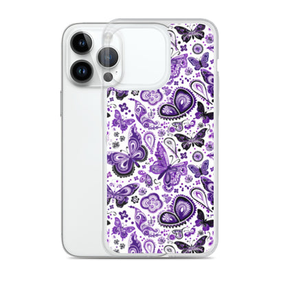 iPhone Case White and Purple Butterfly Paisley