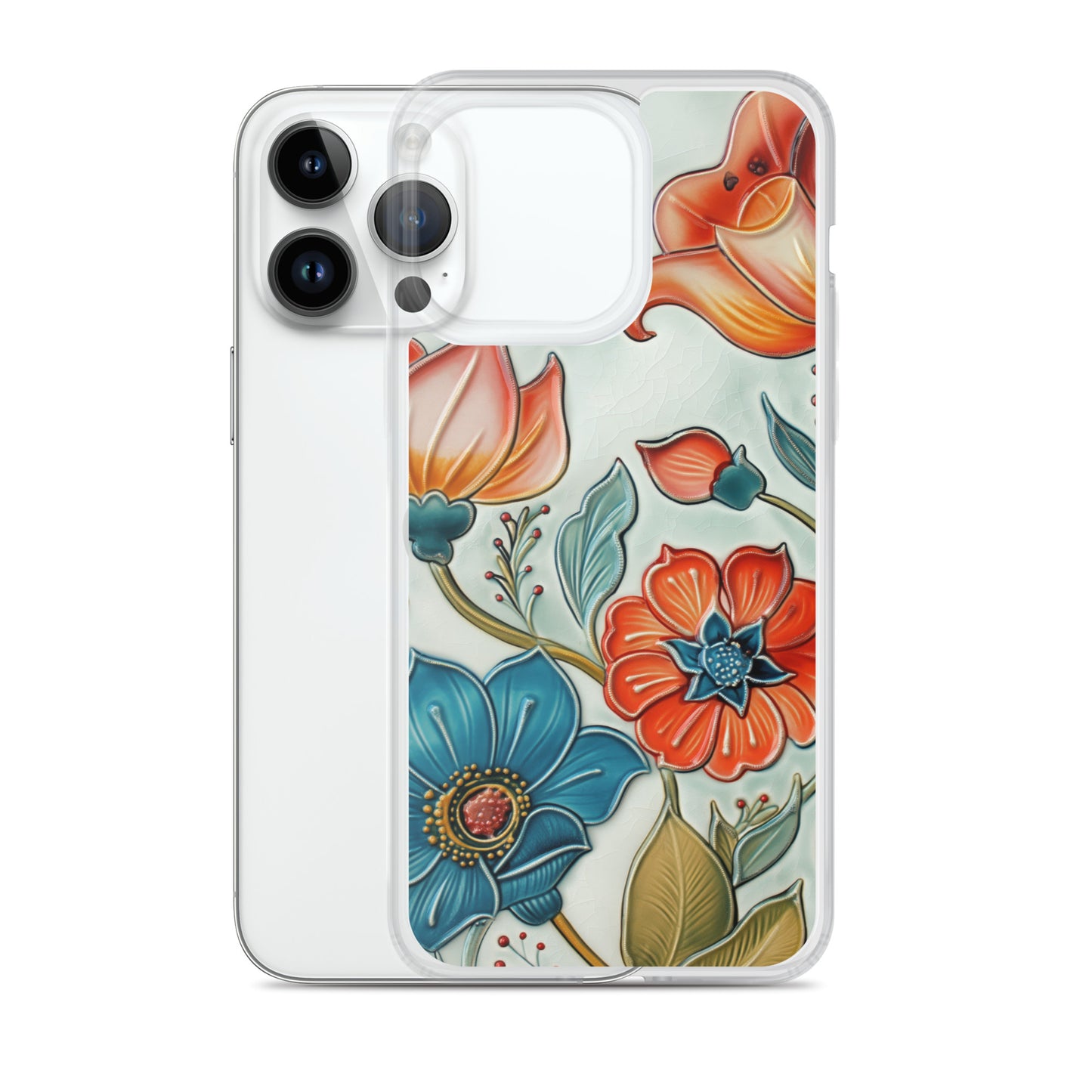 iPhone Case Painted Ceramic Tile Flowers