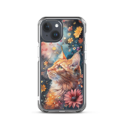 iPhone Case: Watercolor Orange Tabby Cat with Colorful Flowers