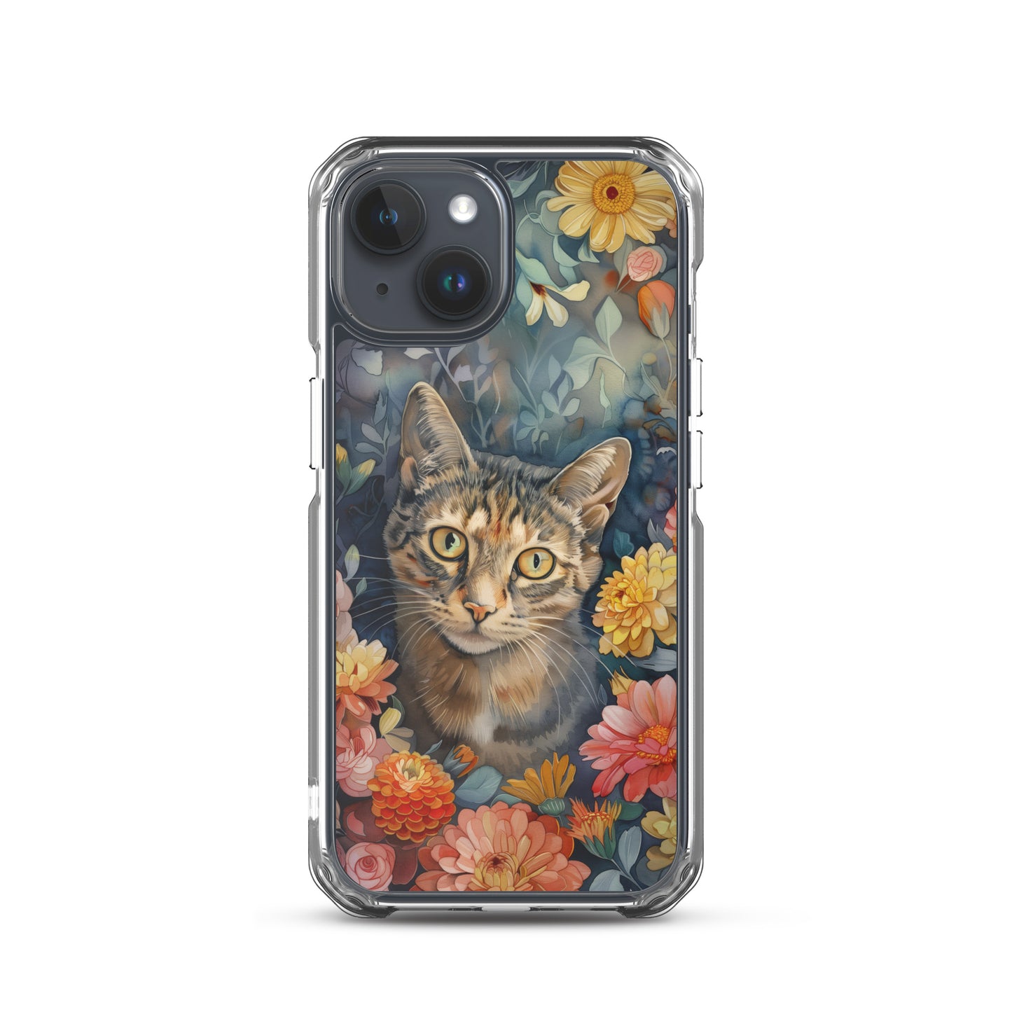 iPhone Case Watercolor Tabby Cat with Colorful Flowers
