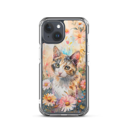 iPhone Case Watercolor Calico Cat with Colorful Flowers